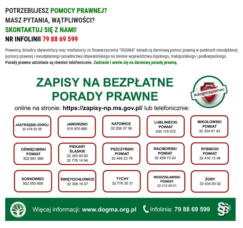 Stowarzyszenie "Dogma" oferuje nieodpłatną pomoc prawną