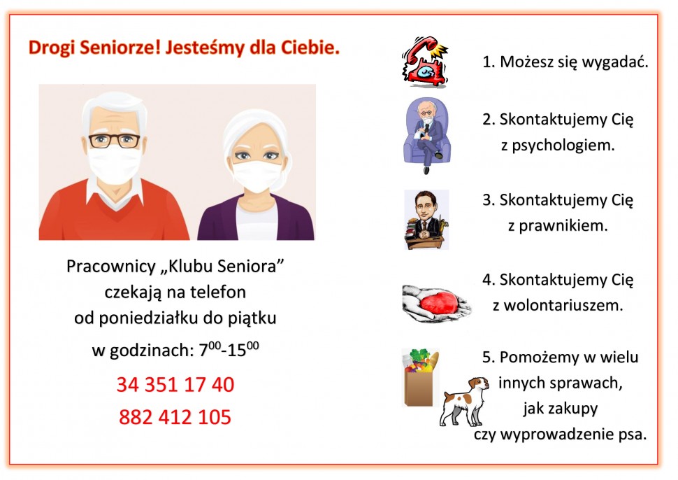 Miejski Ośrodek Pomocy Społecznej w Lublińcu uruchamia:  „usługę – pomoc  telefoniczną”, którą świadczyć będą pracownicy „Klubu Seniora”