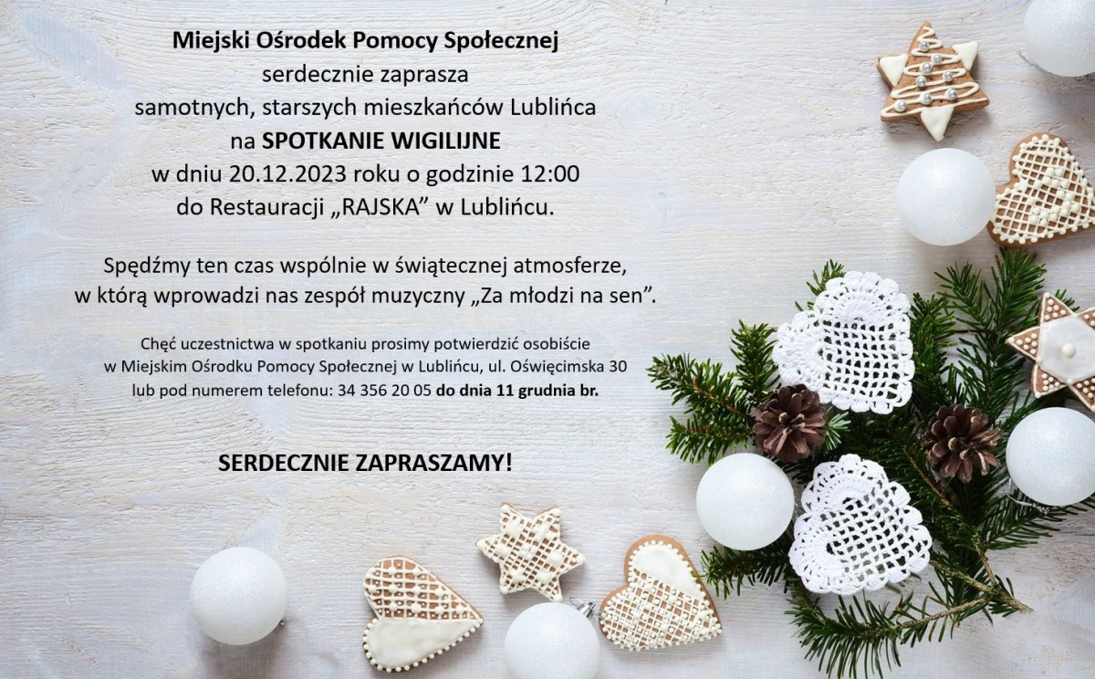 Zaproszenie na spotkanie wigilijne